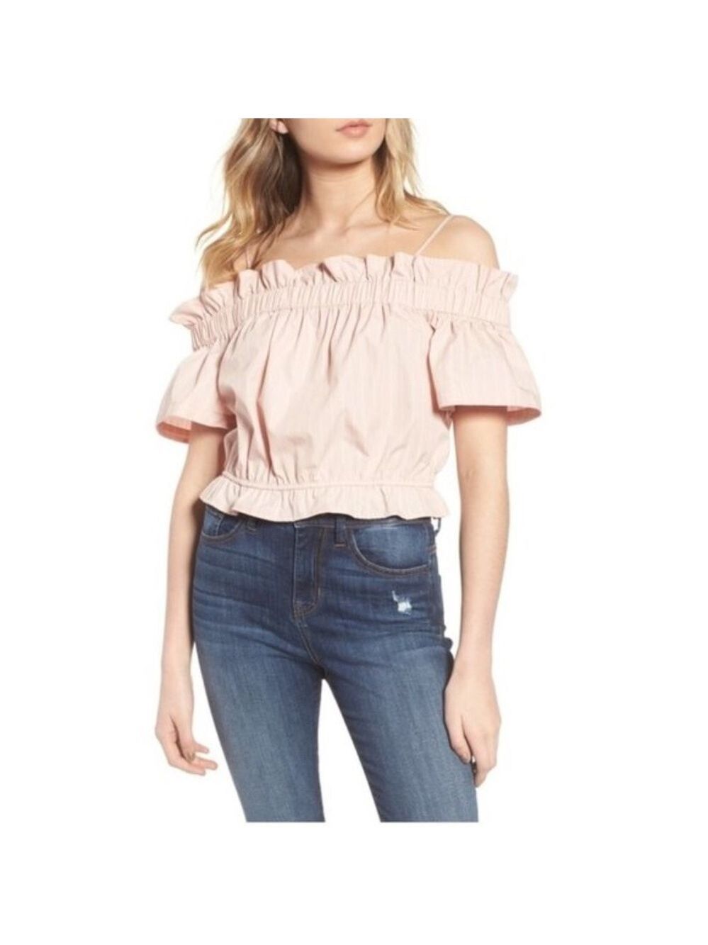 BP. Cold Shoulder Ruffle Trim Top
